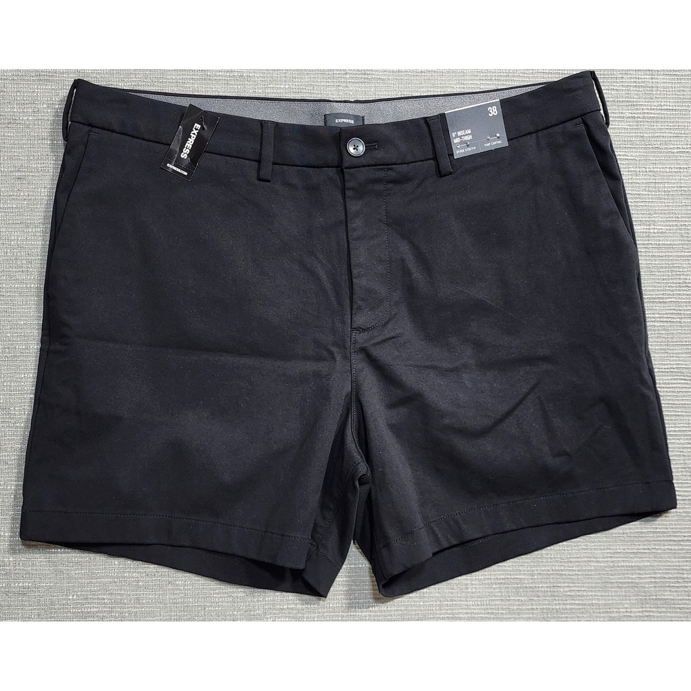 Express Mens Hyper Stretch Temp Control 6"‎ Inseam Mid-Thigh Shorts Black 38 NEW